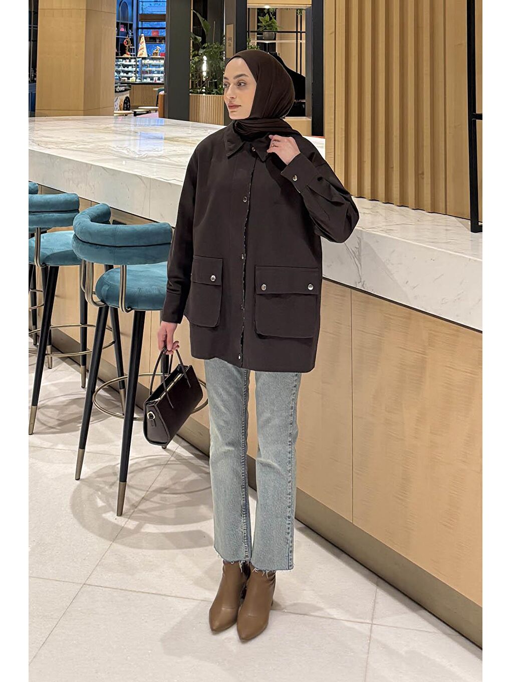 Ekose Garnili Ceket Acı Kahverengi