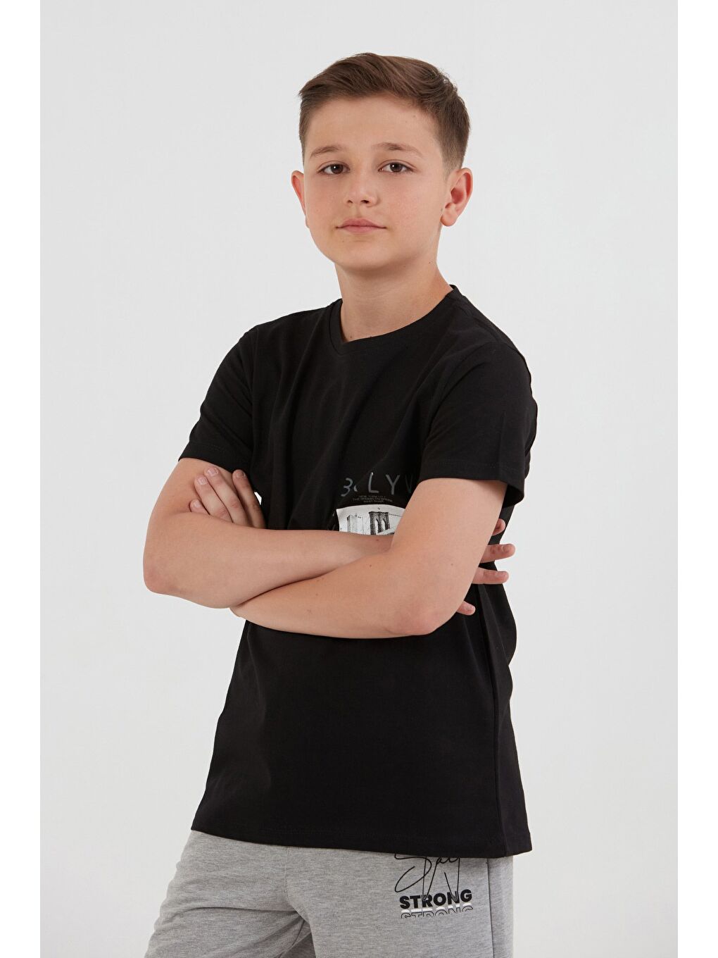 Siyah %100 Pamuk Baskılı Erkek Çocuk Tişört-1