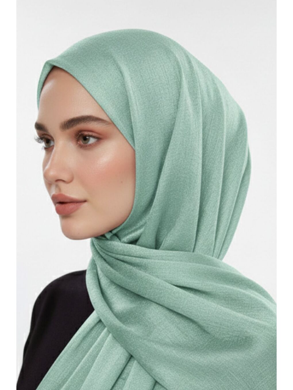 Yeşil Sim Dokulu Mint Rengi Şal-2