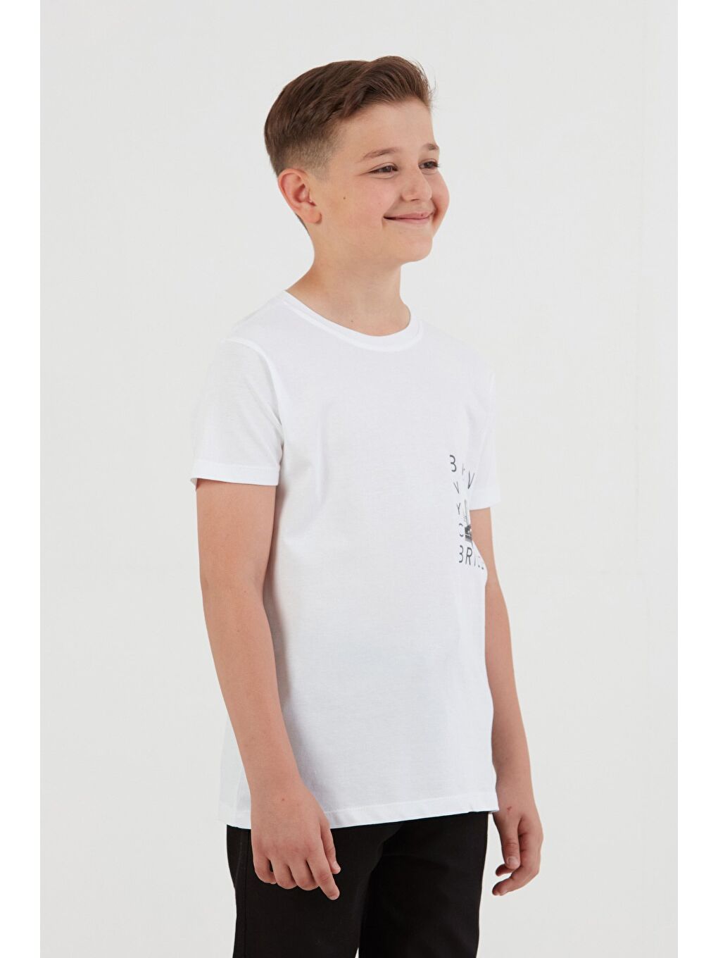 Beyaz %100 Pamuk Baskılı Erkek Çocuk Tişört-2