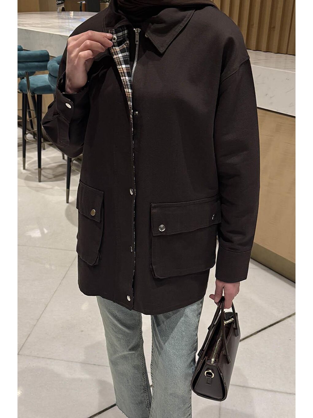 Ekose Garnili Ceket Acı Kahverengi-2