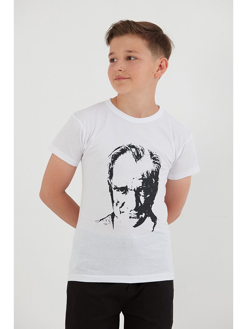 Beyaz Atatürk Baskılı Unisex Çocuk Tişört