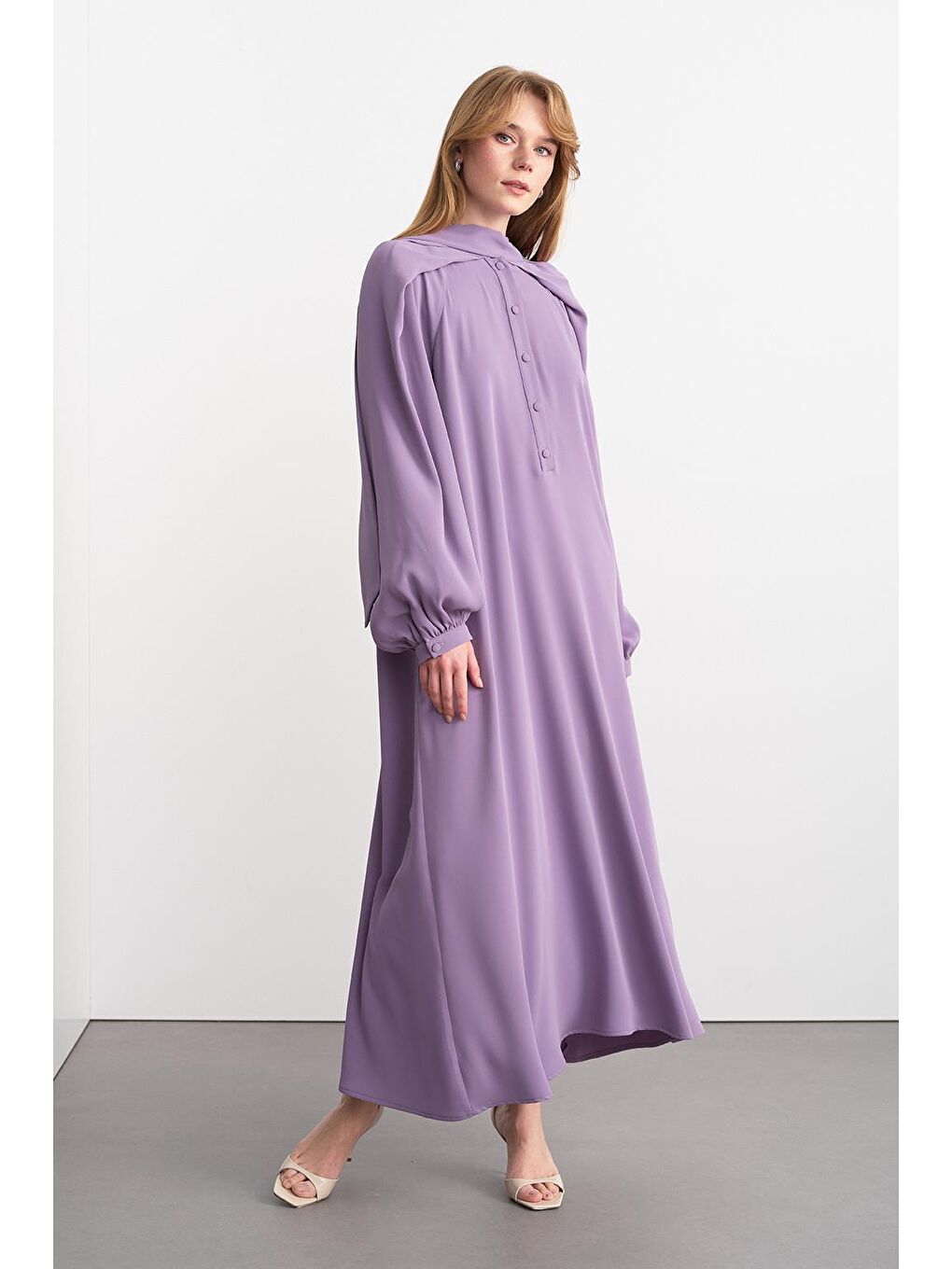 Alien Cupra Uzun Elbise Lila-2