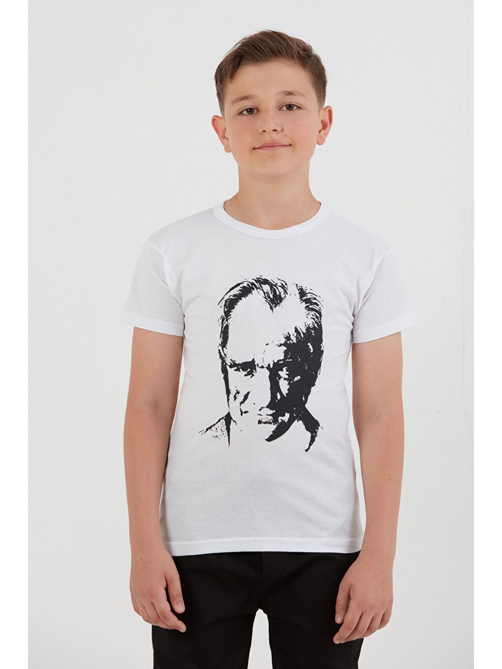 Beyaz Atatürk Baskılı Unisex Çocuk Tişört-1