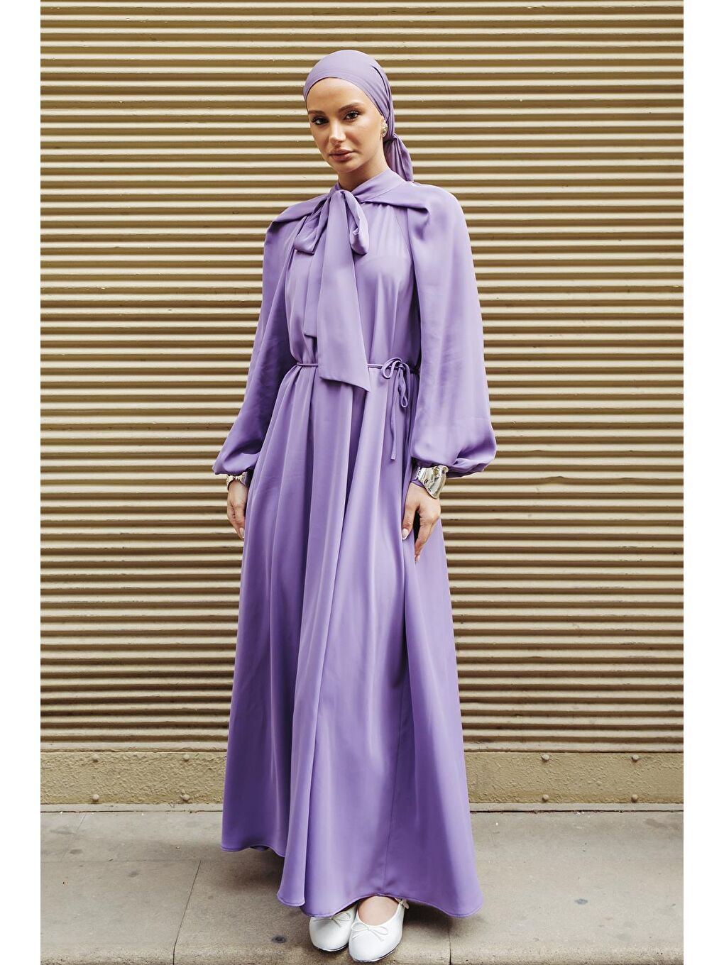 Alien Cupra Uzun Elbise Lila-5