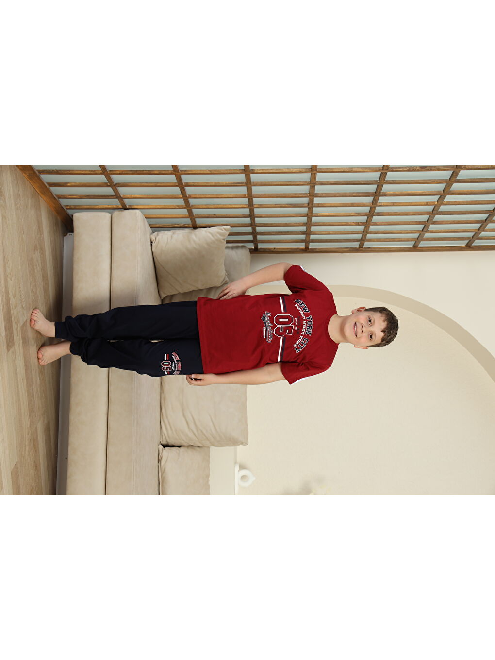 Bordo Erkek Çocuk %100 Doğal Pamuk Kısa Kollu Pijama Takımı