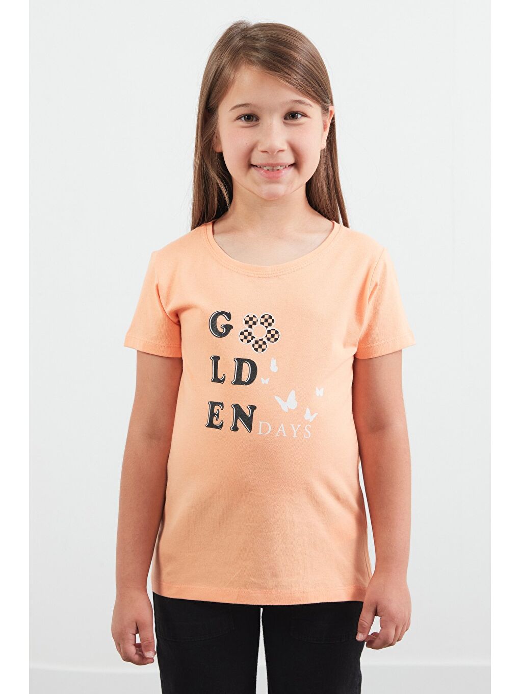 Turuncu %100 Pamuk Golden Days Baskılı Kız Çocuk Tişört