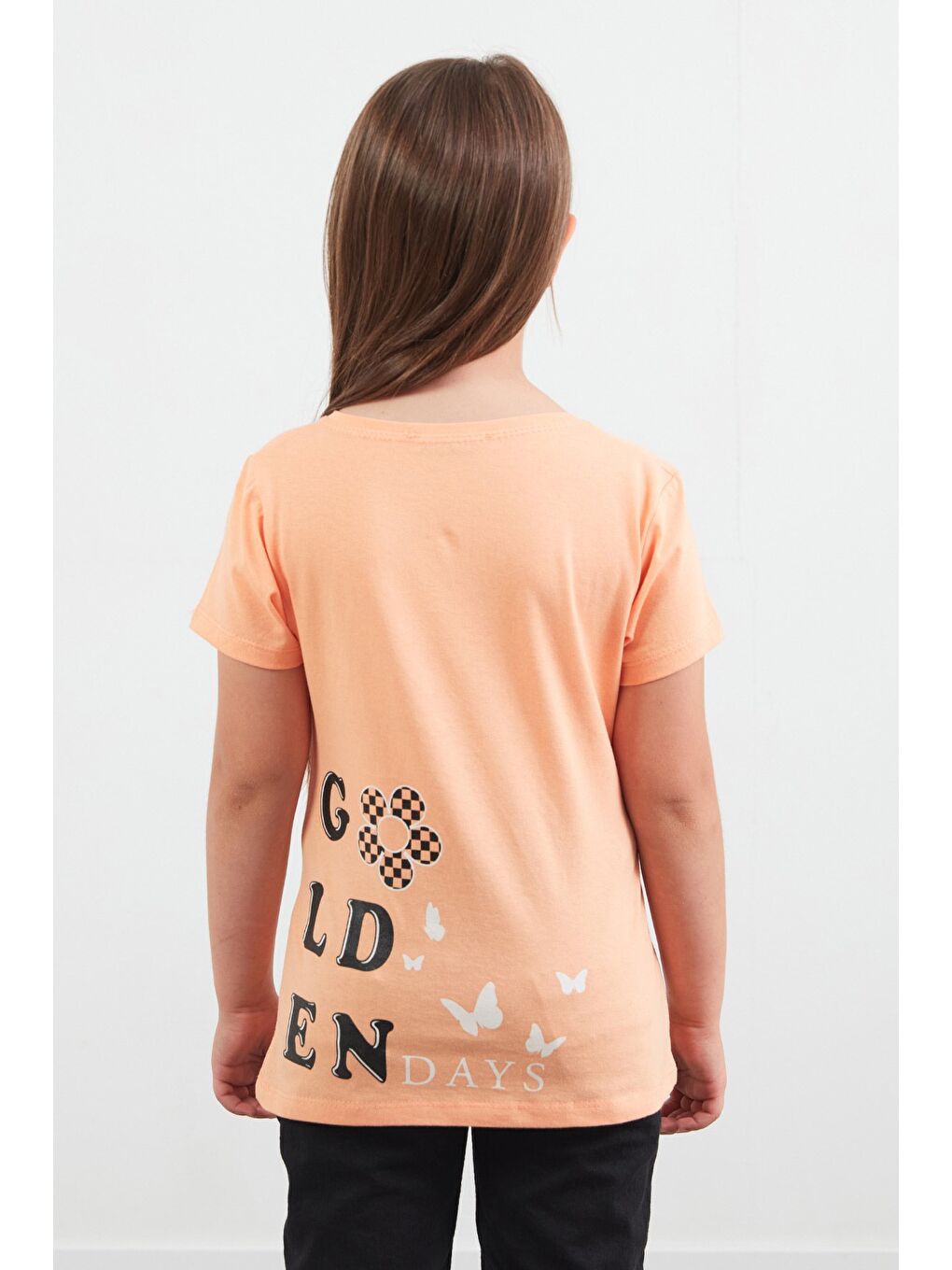 Turuncu %100 Pamuk Golden Days Baskılı Kız Çocuk Tişört-3