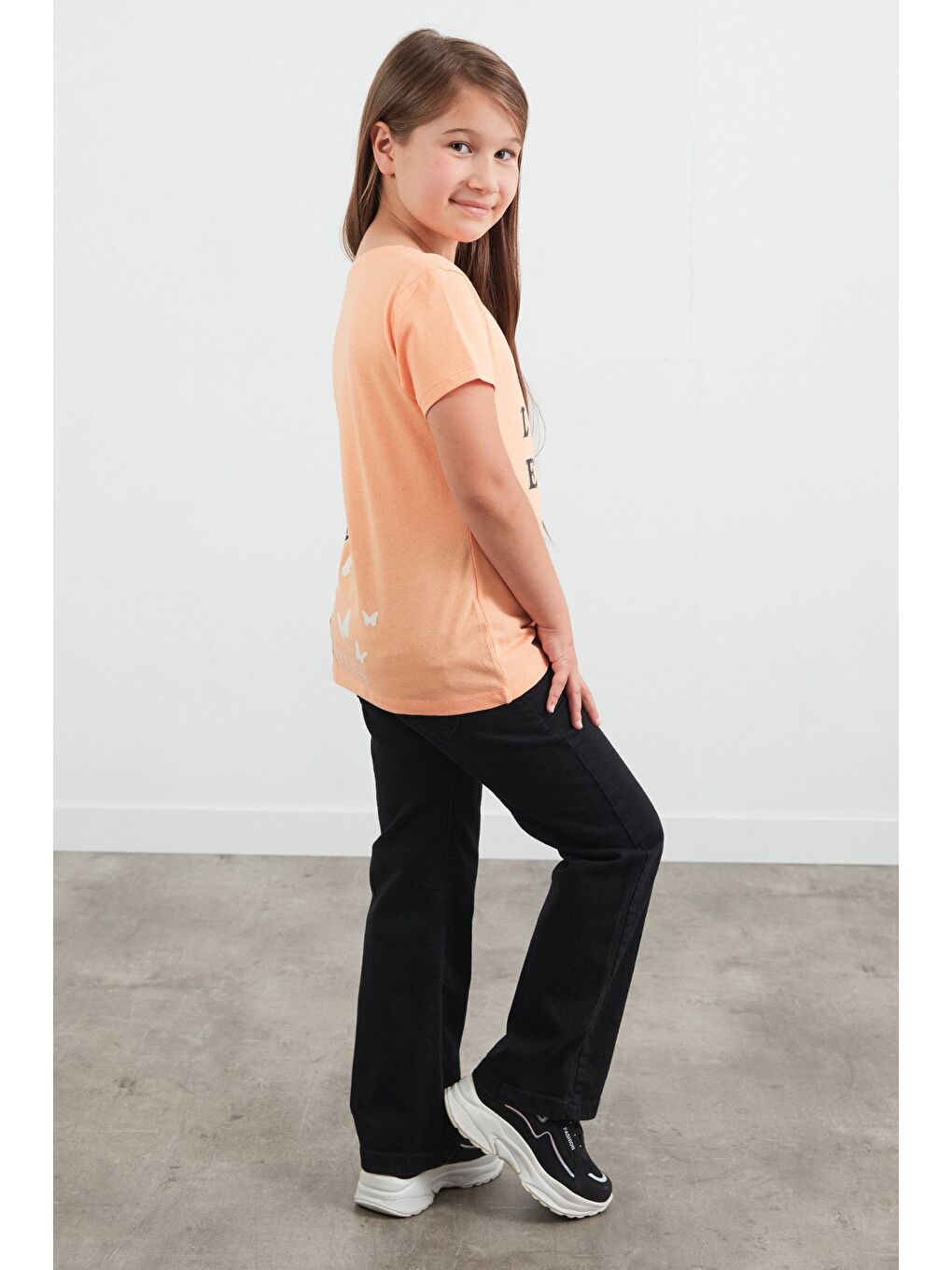 Turuncu %100 Pamuk Golden Days Baskılı Kız Çocuk Tişört-4