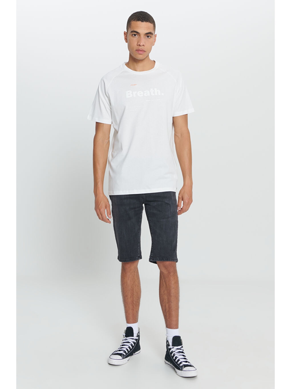 Erkek Ekru Loose Fit Bol Kesim %100 Pamuk Yumuşak Dokulu Baskılı Bisiklet Yaka Tişört-1