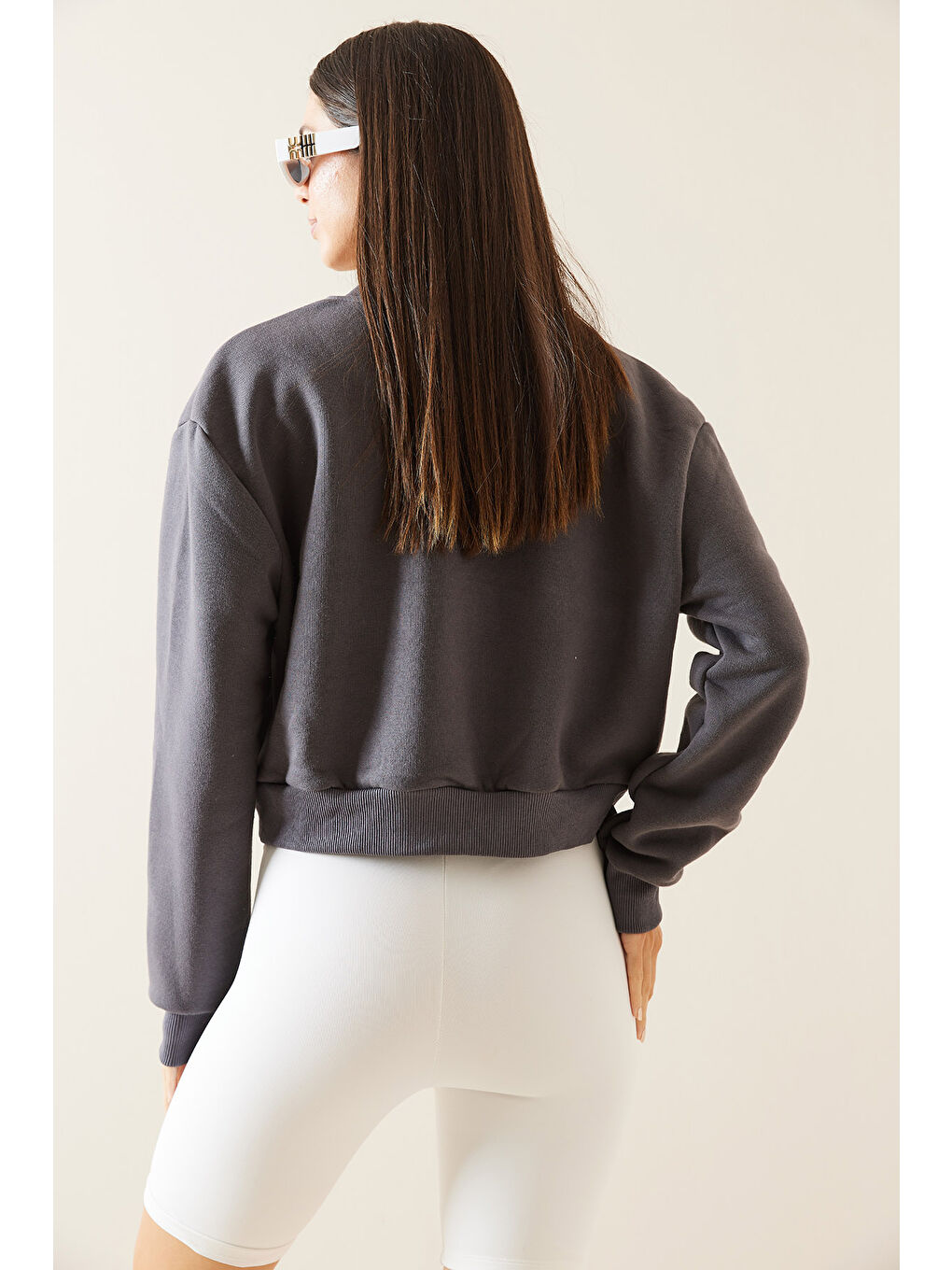 Gri Füme Çıtçıt Düğmeli Crop Bomber Ceket 3YXK4-47551-33-4