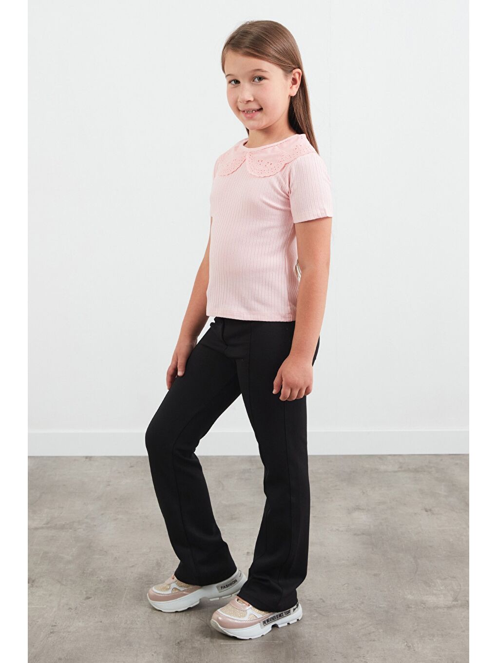 Pembe Fitilli Bebe Yaka Kız Çocuk Bluz-1