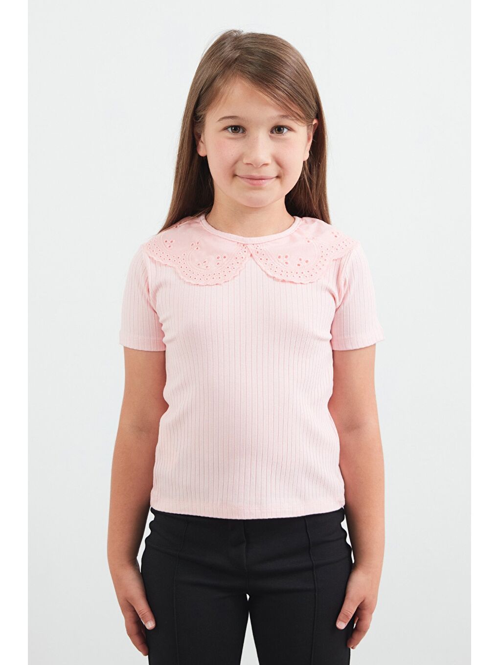 Pembe Fitilli Bebe Yaka Kız Çocuk Bluz-2