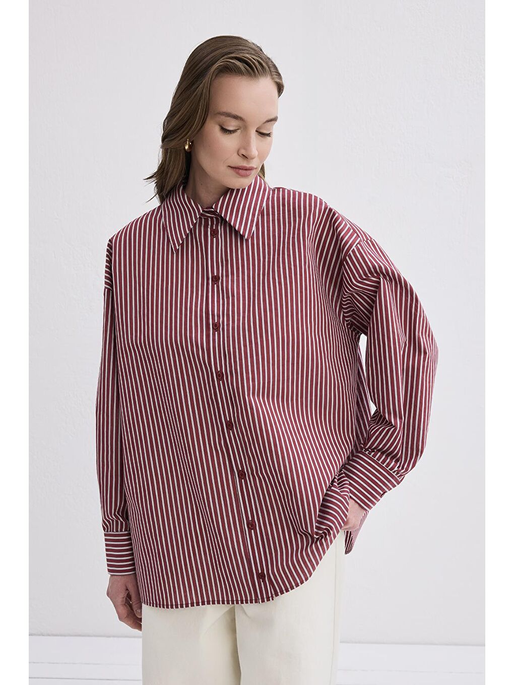 Belle Çizgili Gömlek Bordo