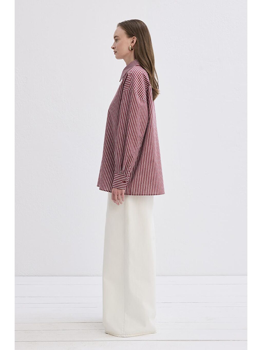 Belle Çizgili Gömlek Bordo-3