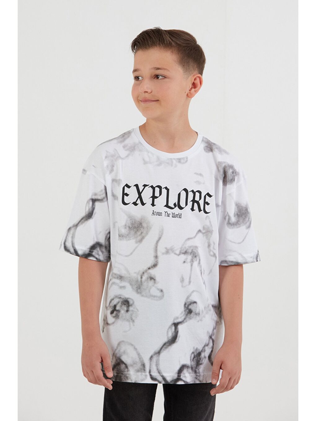 Beyaz Explore Yazı Baskılı Erkek Çocuk Tişört-4
