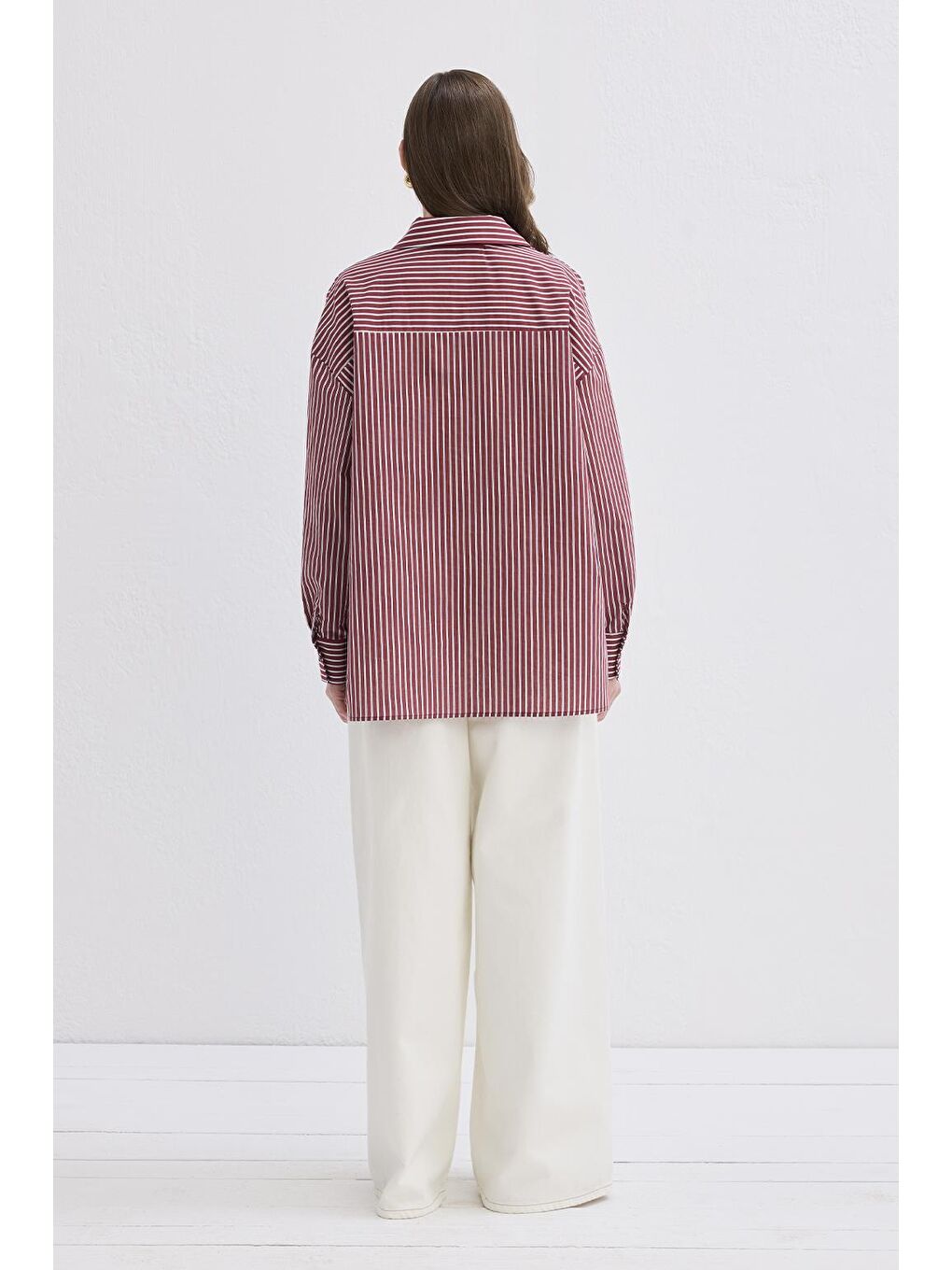 Belle Çizgili Gömlek Bordo-5