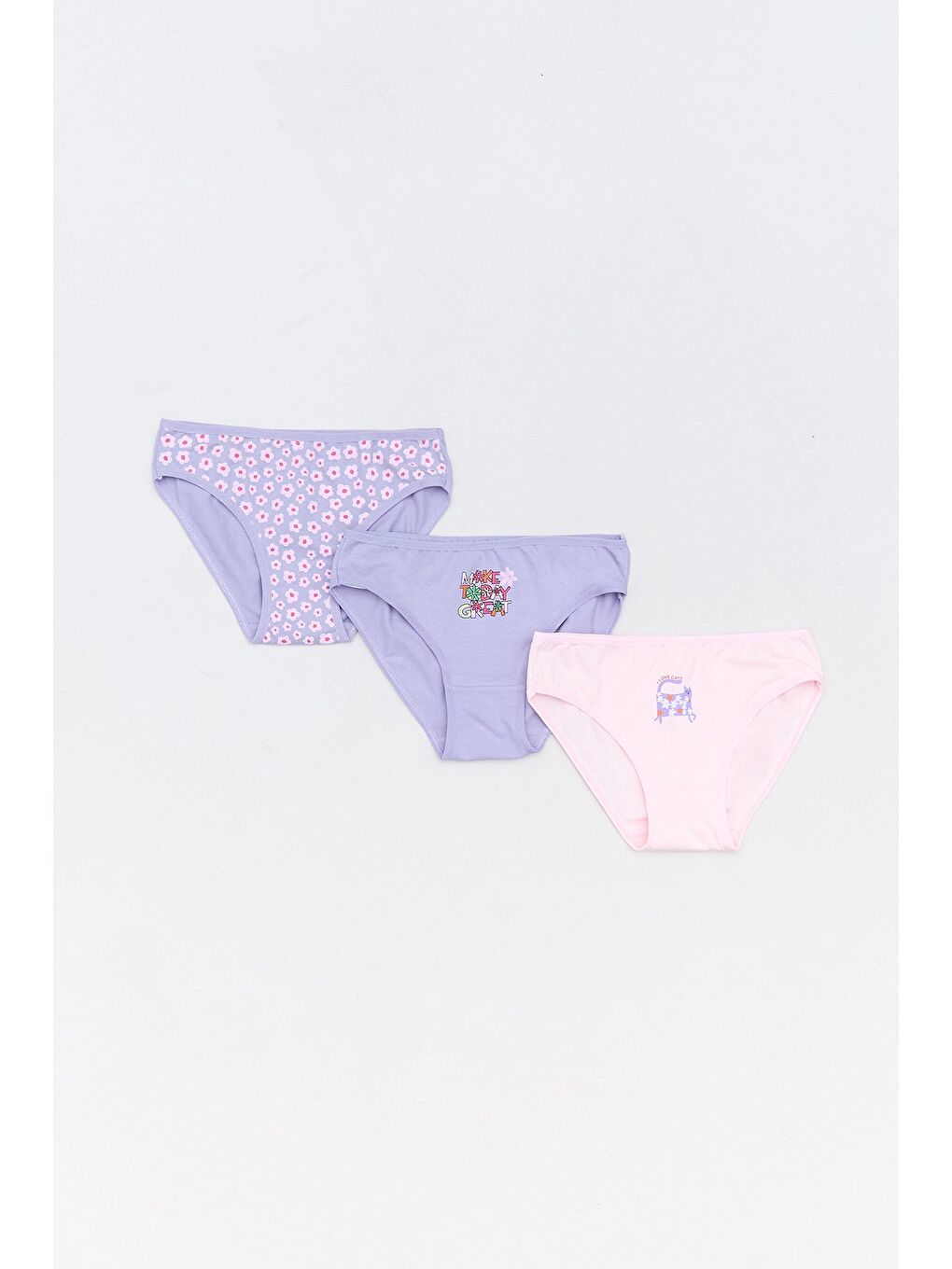 Mor Çizgili Kalp Baskılı 3 Lü Kız Çocuk Külot
