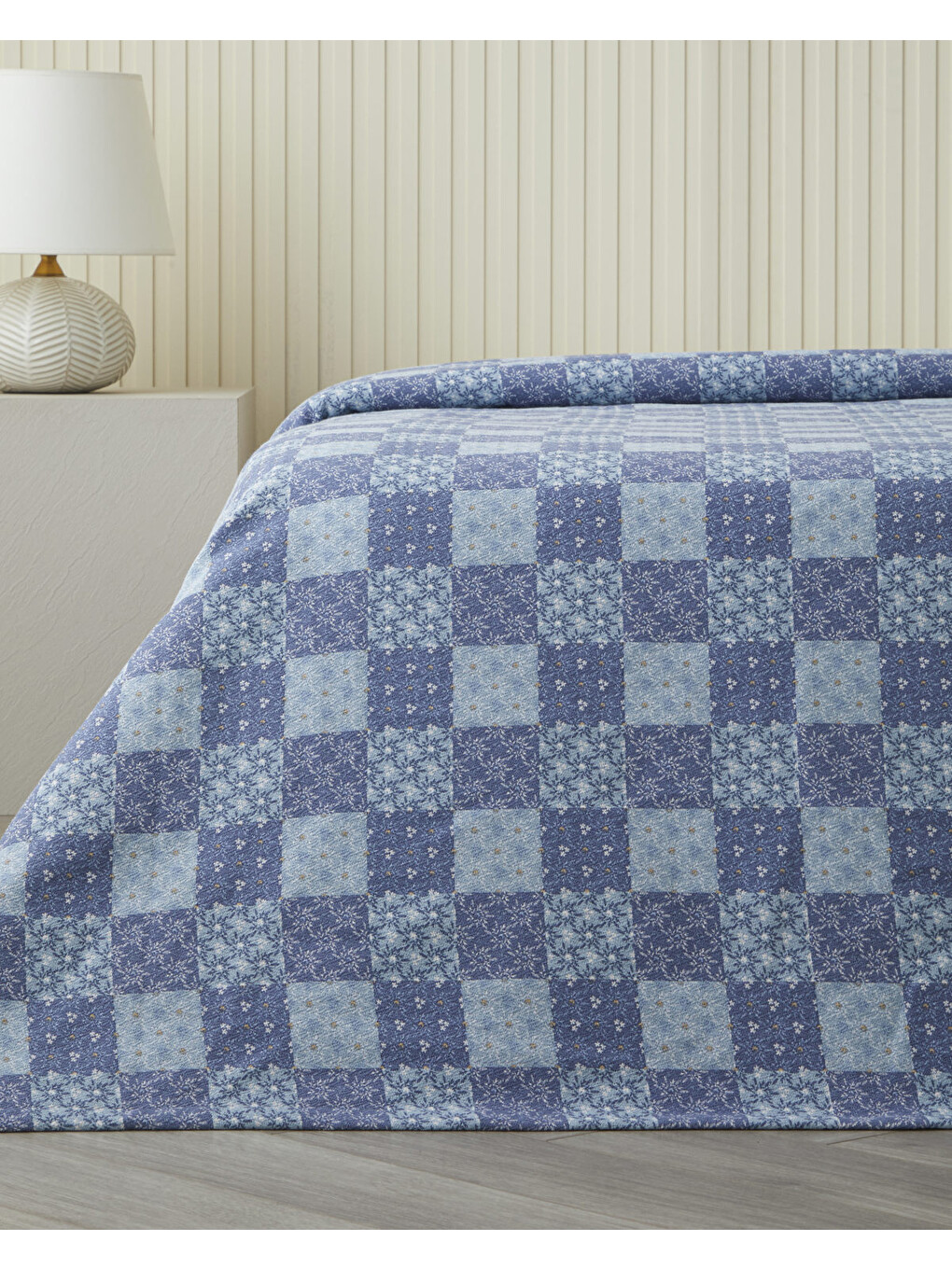 Azule Baskılı Pamuklu Çift Kişilik Pike 200x220 Cm Mavi-1
