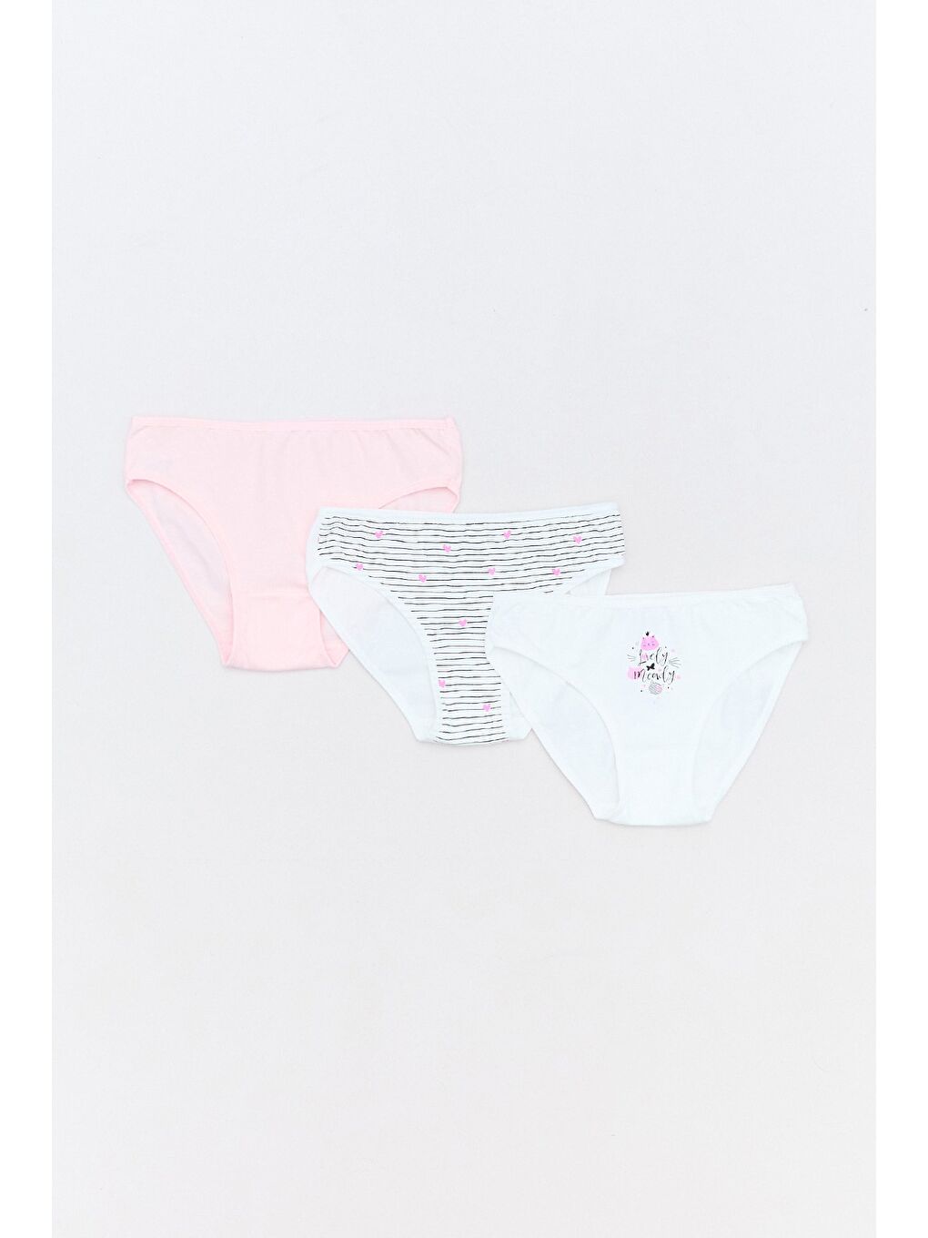 Pembe Çizgili Kalp Baskılı 3 Lü Kız Çocuk Külot