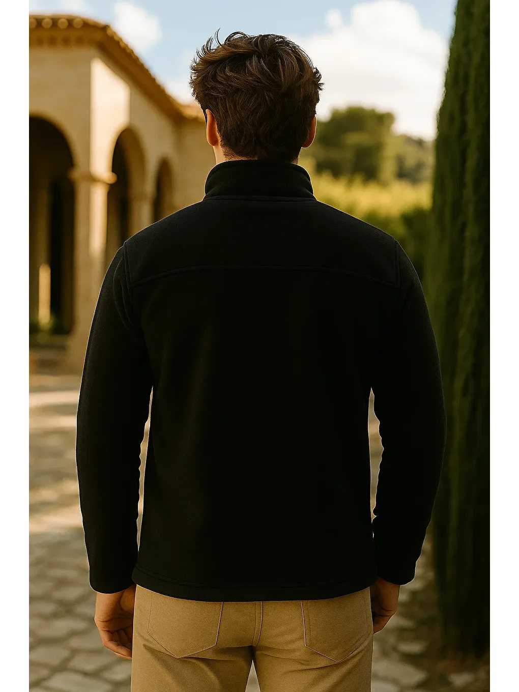 Erkek Kalın Fermuarlı Kışlık Cepli Siyah Polar Ceket-4