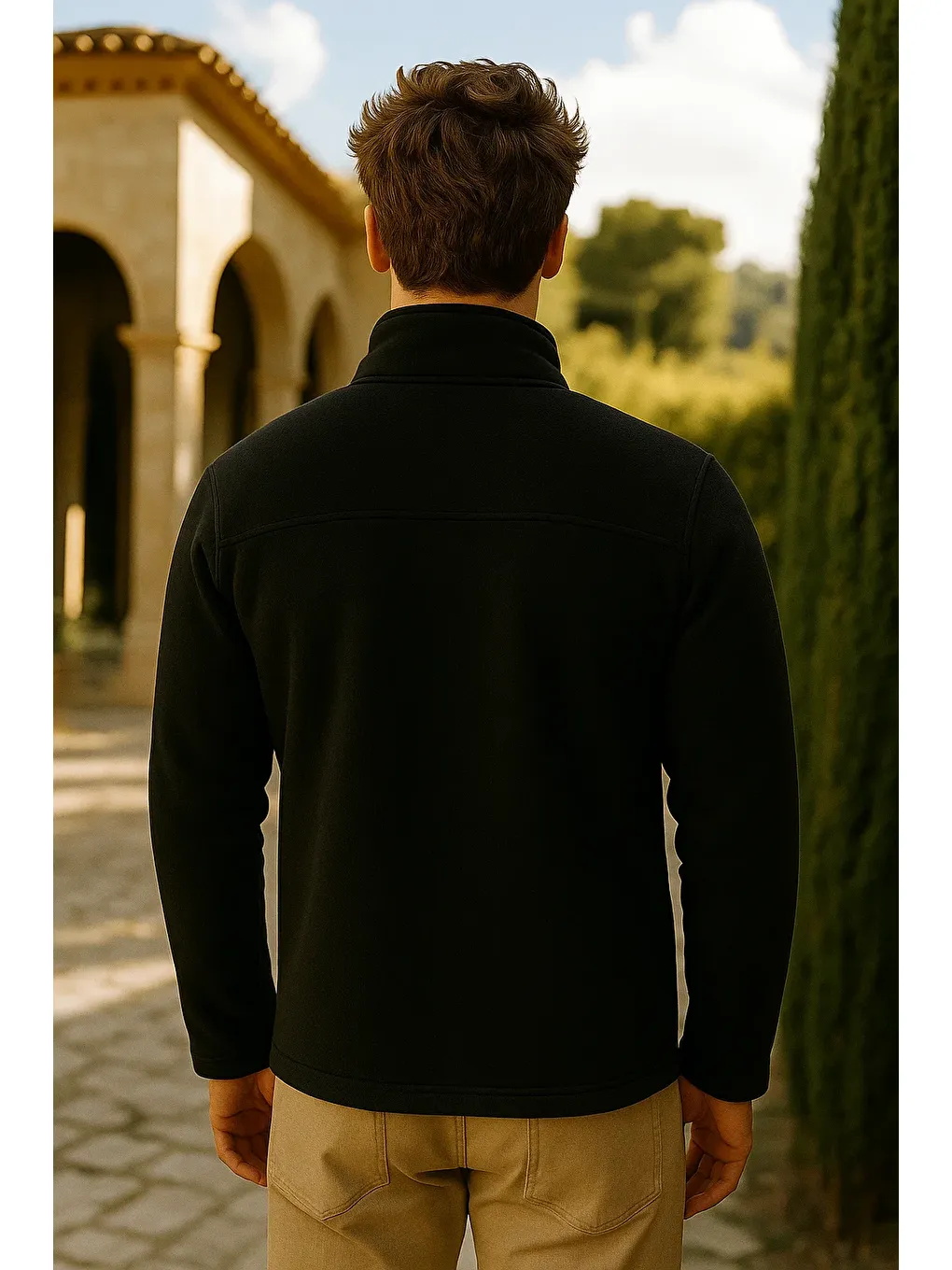 Erkek Kalın Fermuarlı Kışlık Cepli Siyah Polar Ceket-5