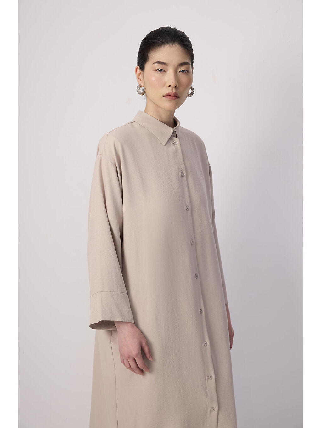 Bej Özel Dokulu Maxı Tunik-1