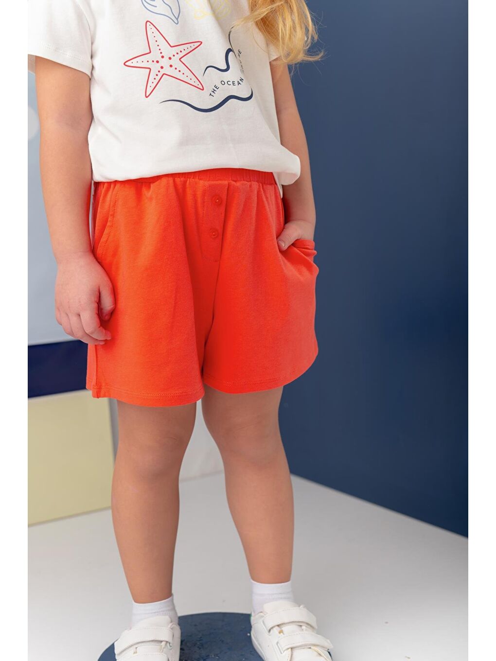 Kırmızı Kız Çocuk Penye Kısa Şort - Coral-2