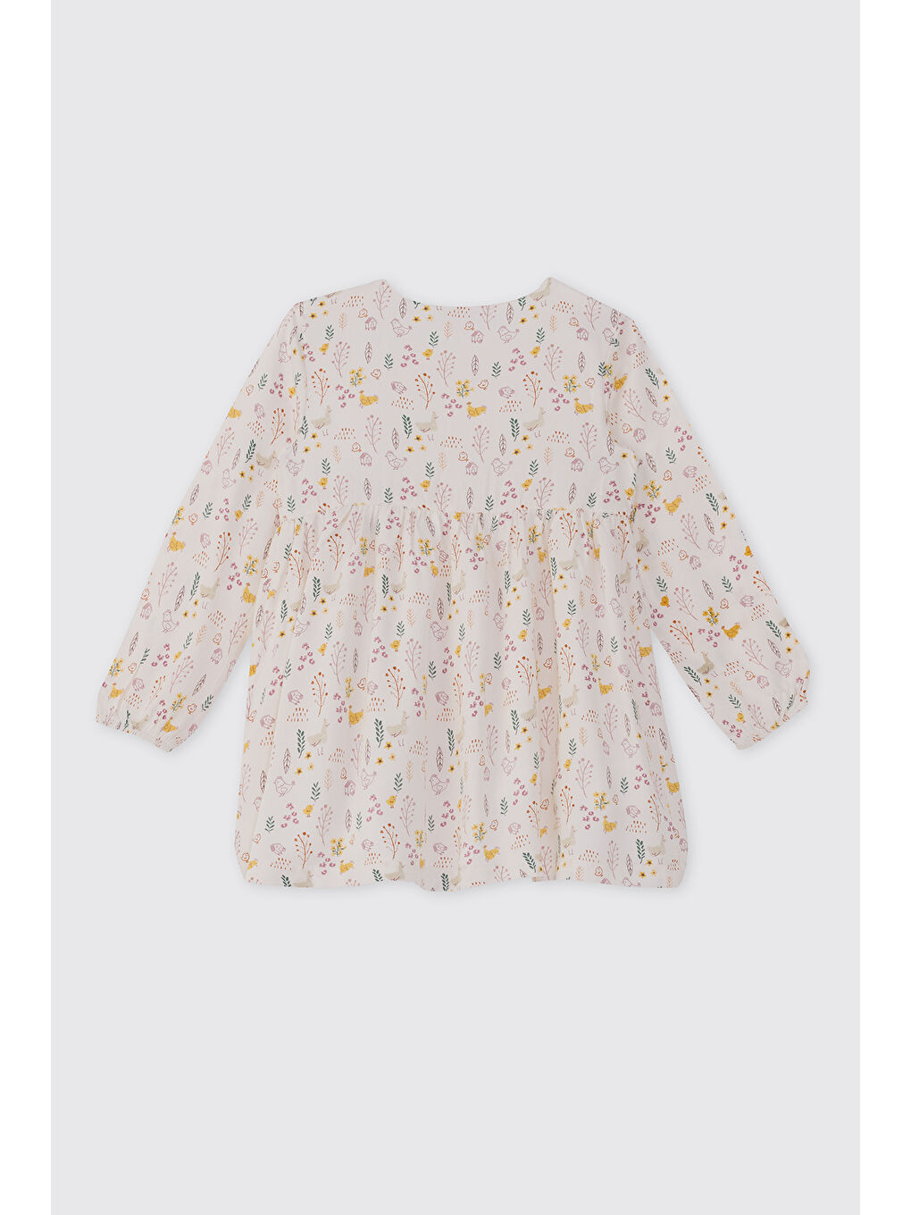 Kız Bebek Desenli Ekru Elbise-1