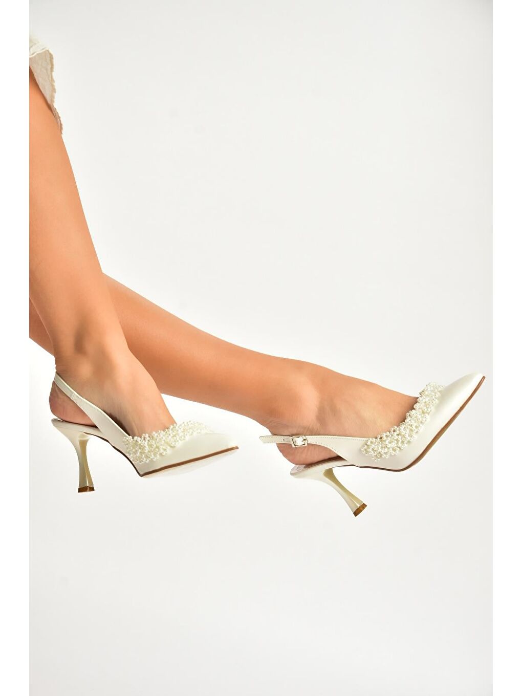 Bej Sedef Kadın Topuklu Ayakkabı Y246375009-2