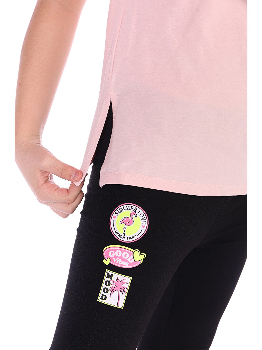Pembe Kız Çocuk Pink Flamingo Baskılı Kaprili Takım-1