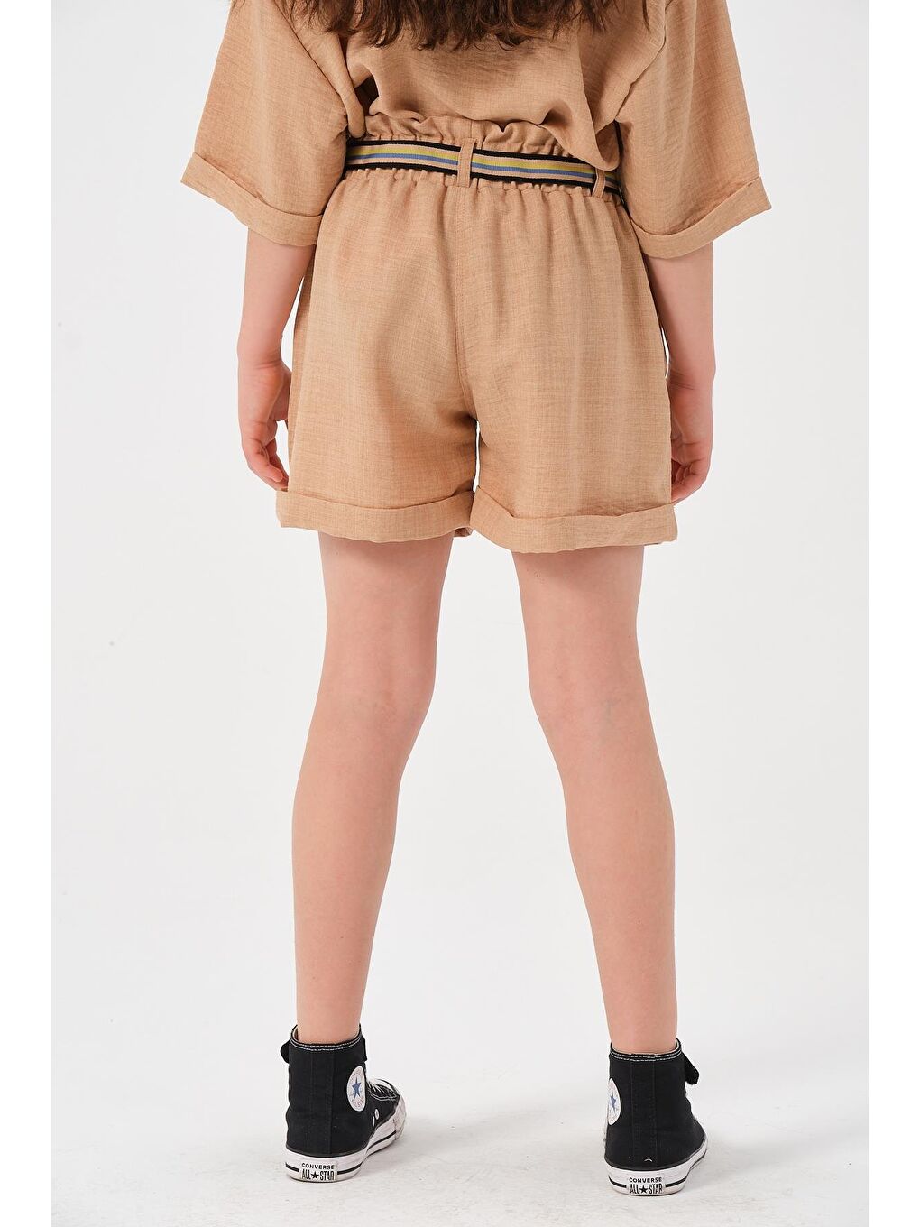 Bej Genç Kız Çocuk Kemerli Şort-2