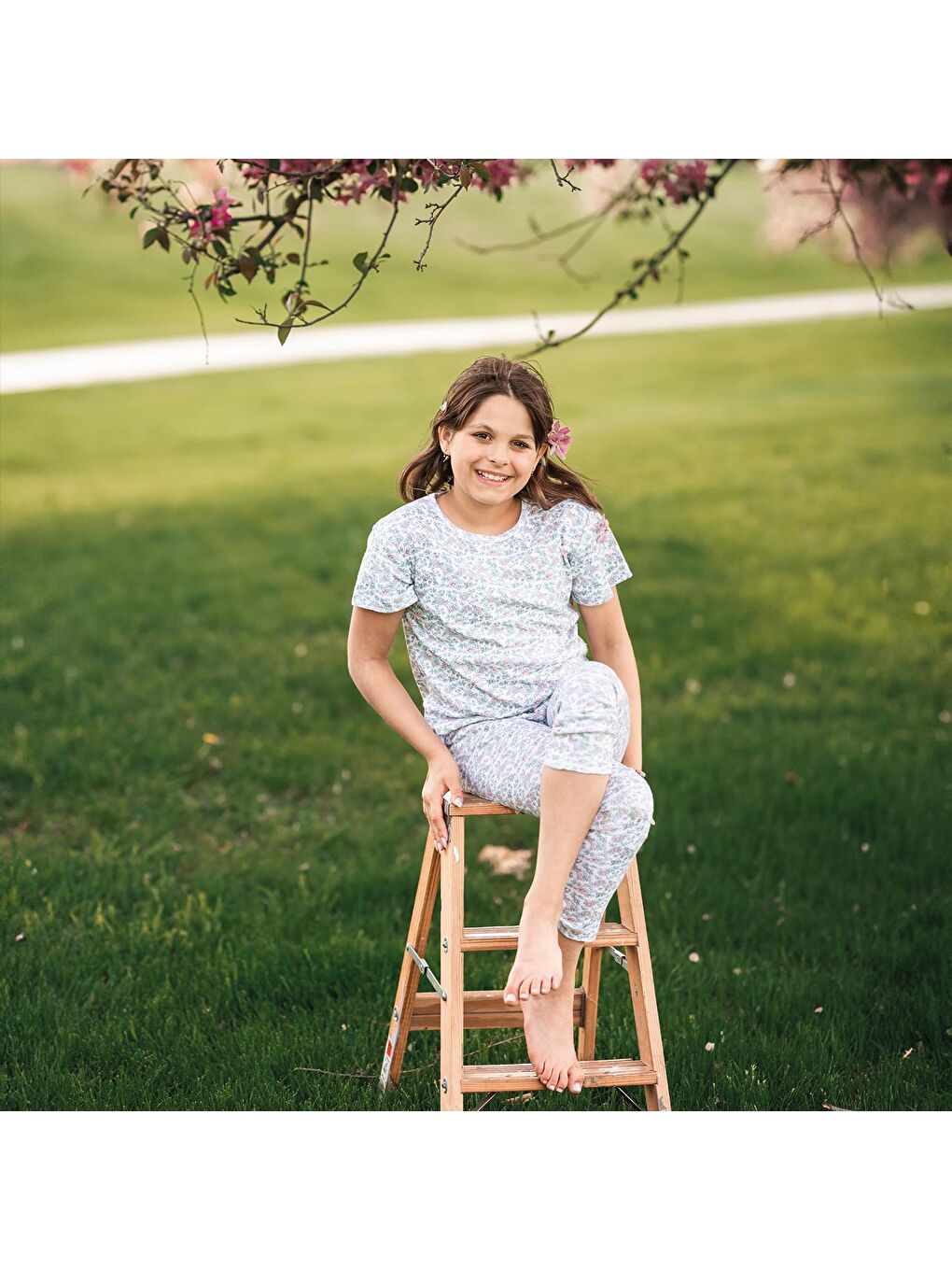 Mavi Kır Çiçekleri Kısa Kollu Pijama-3