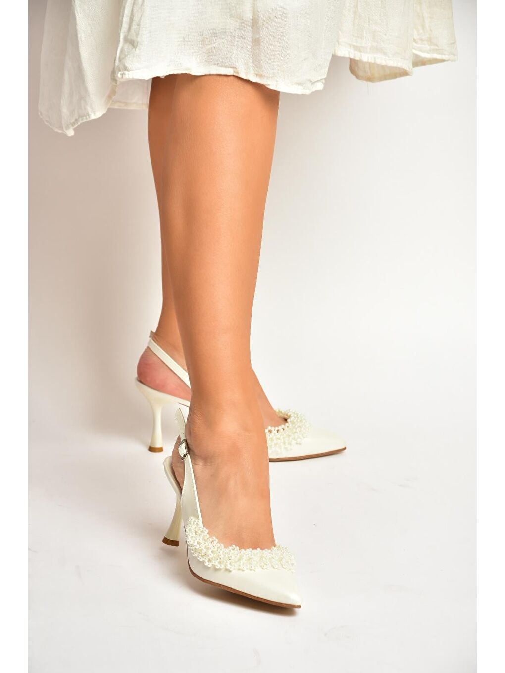 Bej Sedef Kadın Topuklu Ayakkabı Y246375009-3