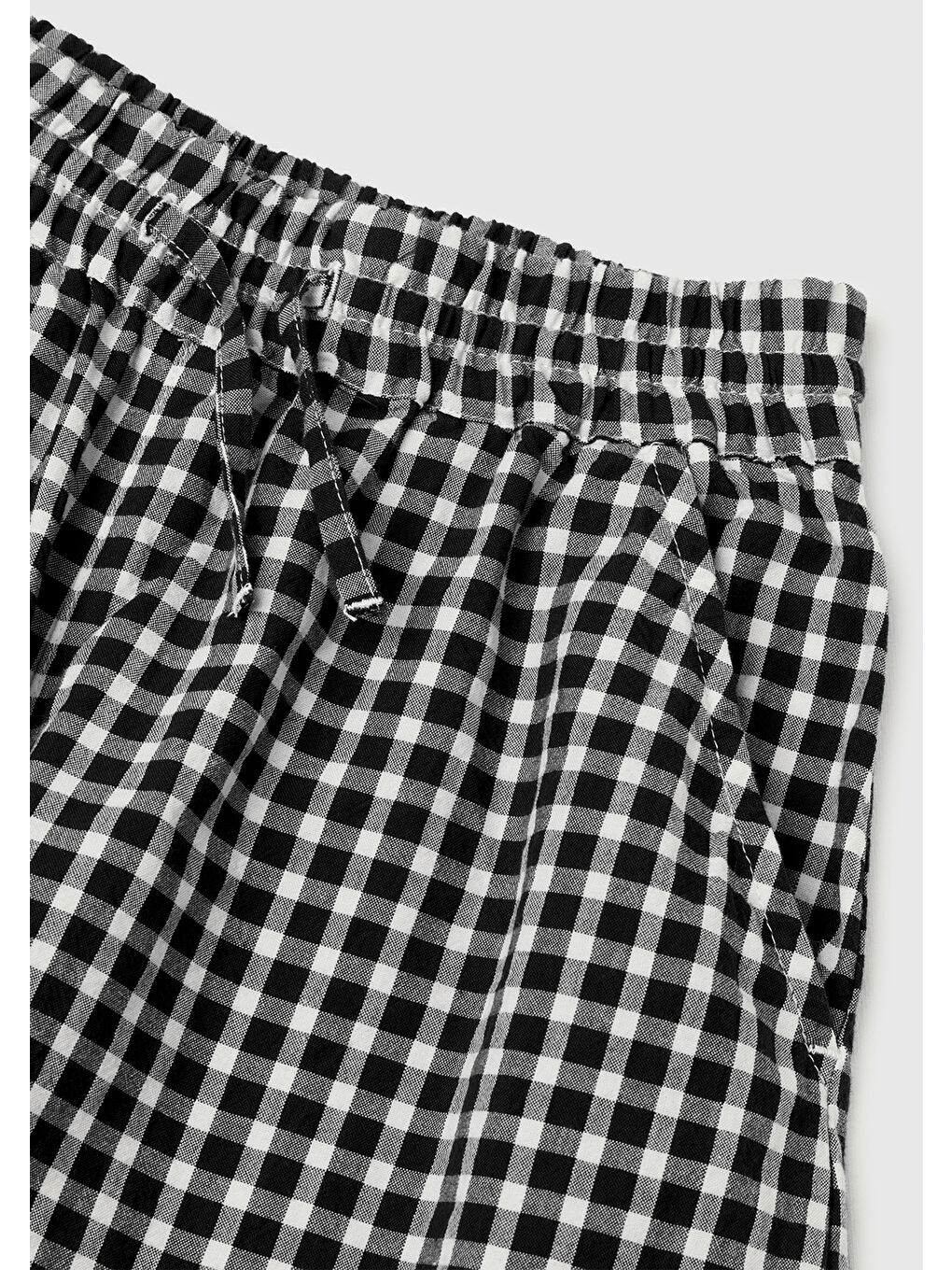 Kız Çocuk Siyah Beli Lastikli Büzgü İpli Kareli Geniş Paça Pantolon-2