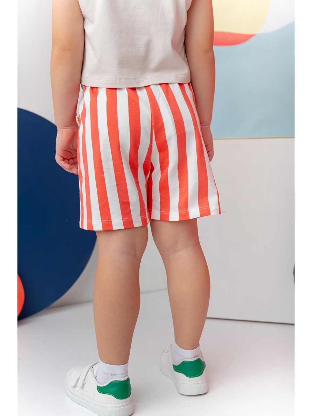 Kırmızı Unısex Çocuk Çizgili Şort - Coral Çizgili-1