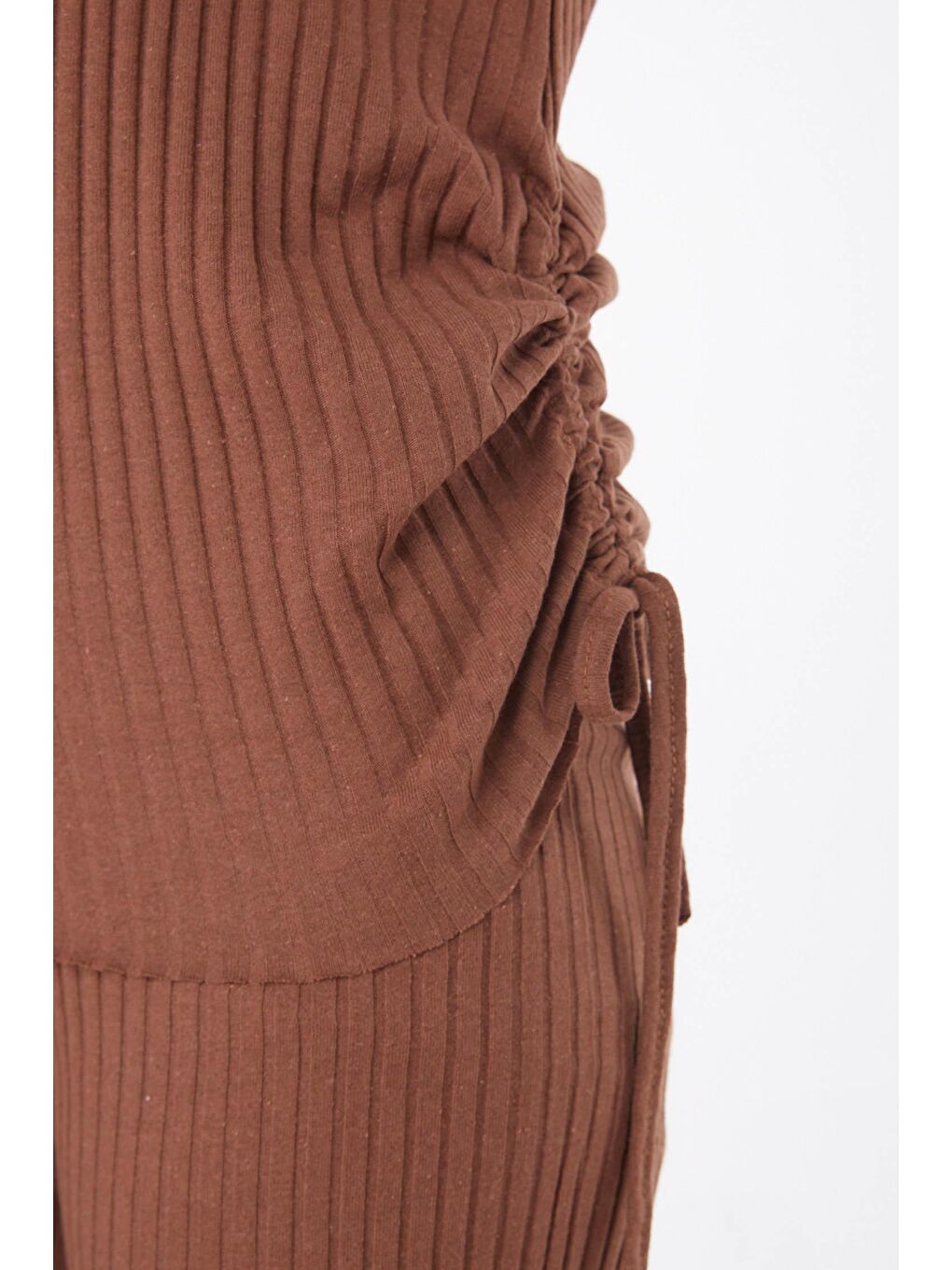 Bisiklet Yaka Kadın Kahverengi Yanları Bağcıklı İkili Takım-3