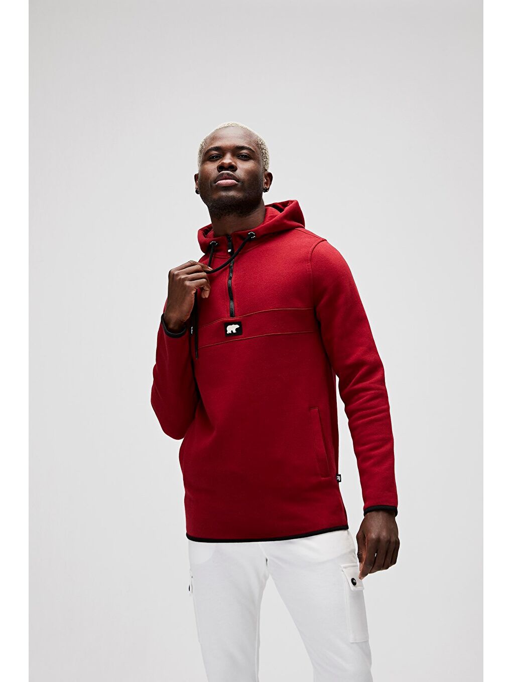 Bad Bear Bordo Defence Half Zip Hoodie Bordo Yarım Fermuarlı Kapüşonlu Erkek Sweatshirt - 1