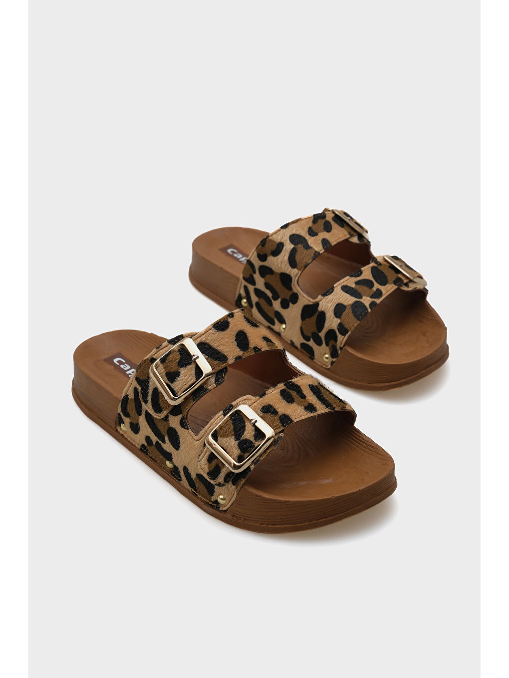 Kahverengi Bren Kadın Leopar Desenli Terlik-1