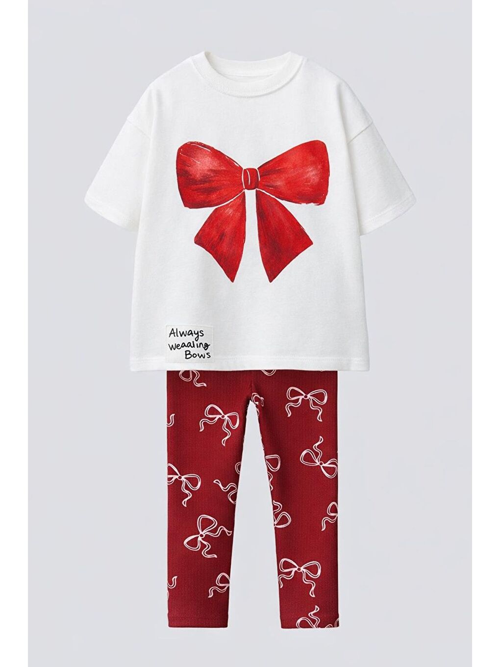 Lila Kız Çocuk Ekru Fiyonk Baskılı Pamuklu Altüst Takım