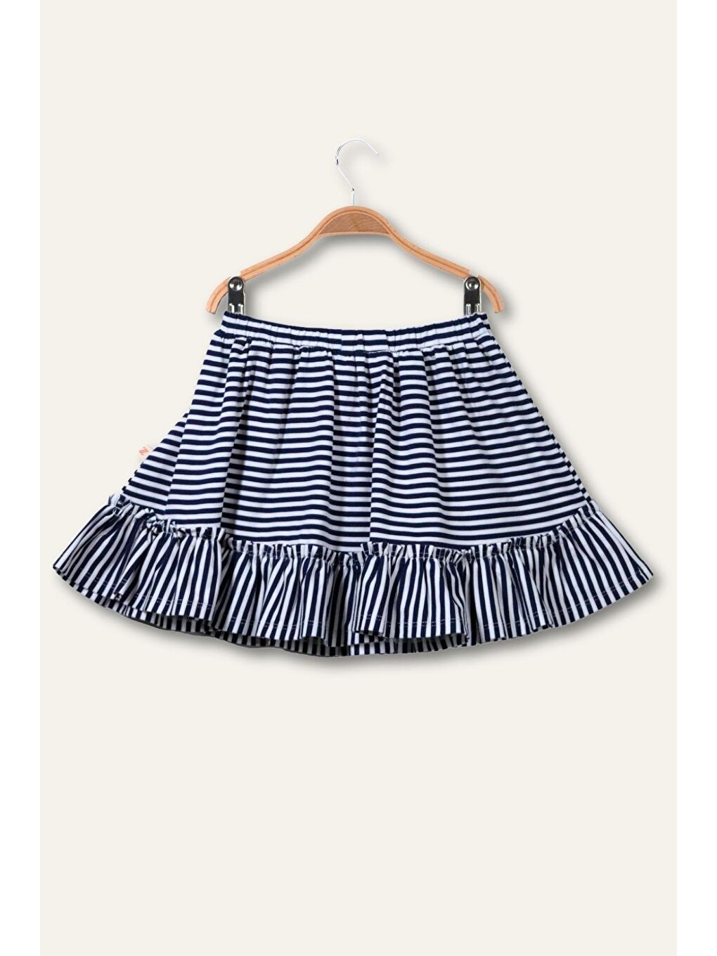 Kız Çocuk Penye Fırfırlı Çizgili Etek - Lacivert Çizgili-1