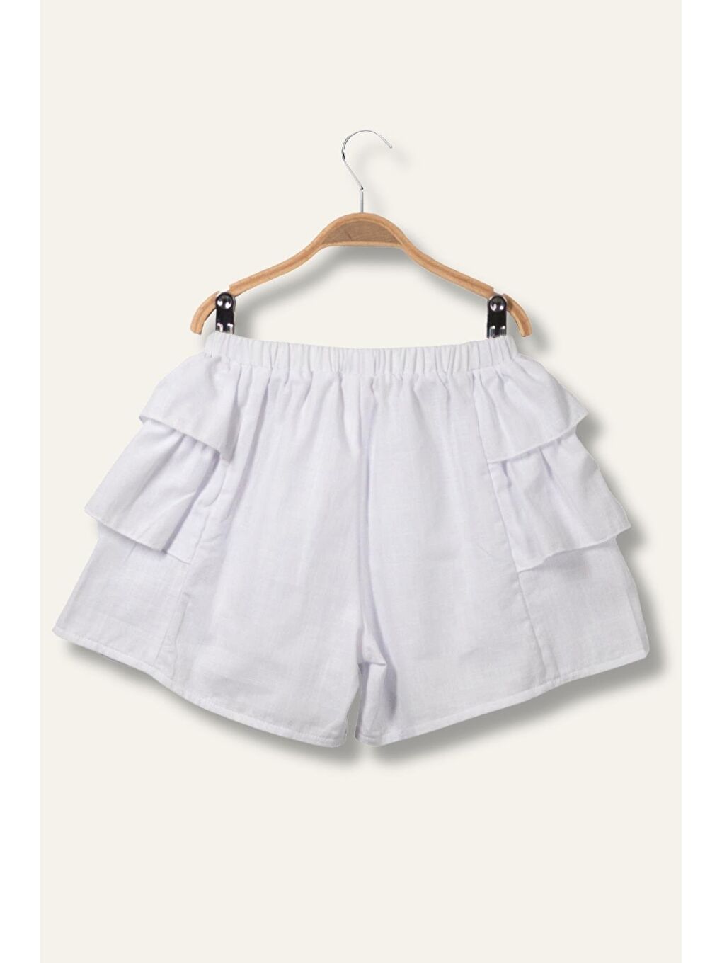 Kız Çocuk Katlı Şort Etek - Beyaz-1