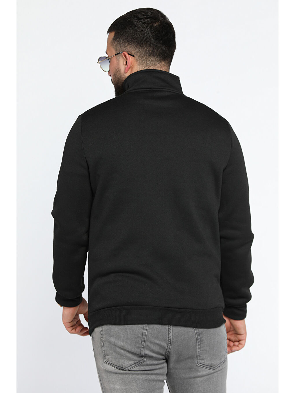 Mishar İtalia Siyah Yarım Fermuarlı Üç İplik Şardonlu Erkek Sweatshirt - 2