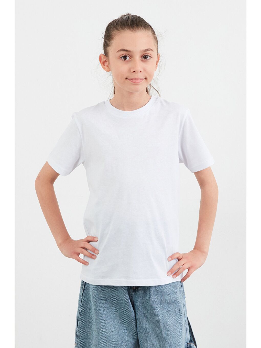 Beyaz %100 Pamuk Basic Unisex Çocuk Tşört