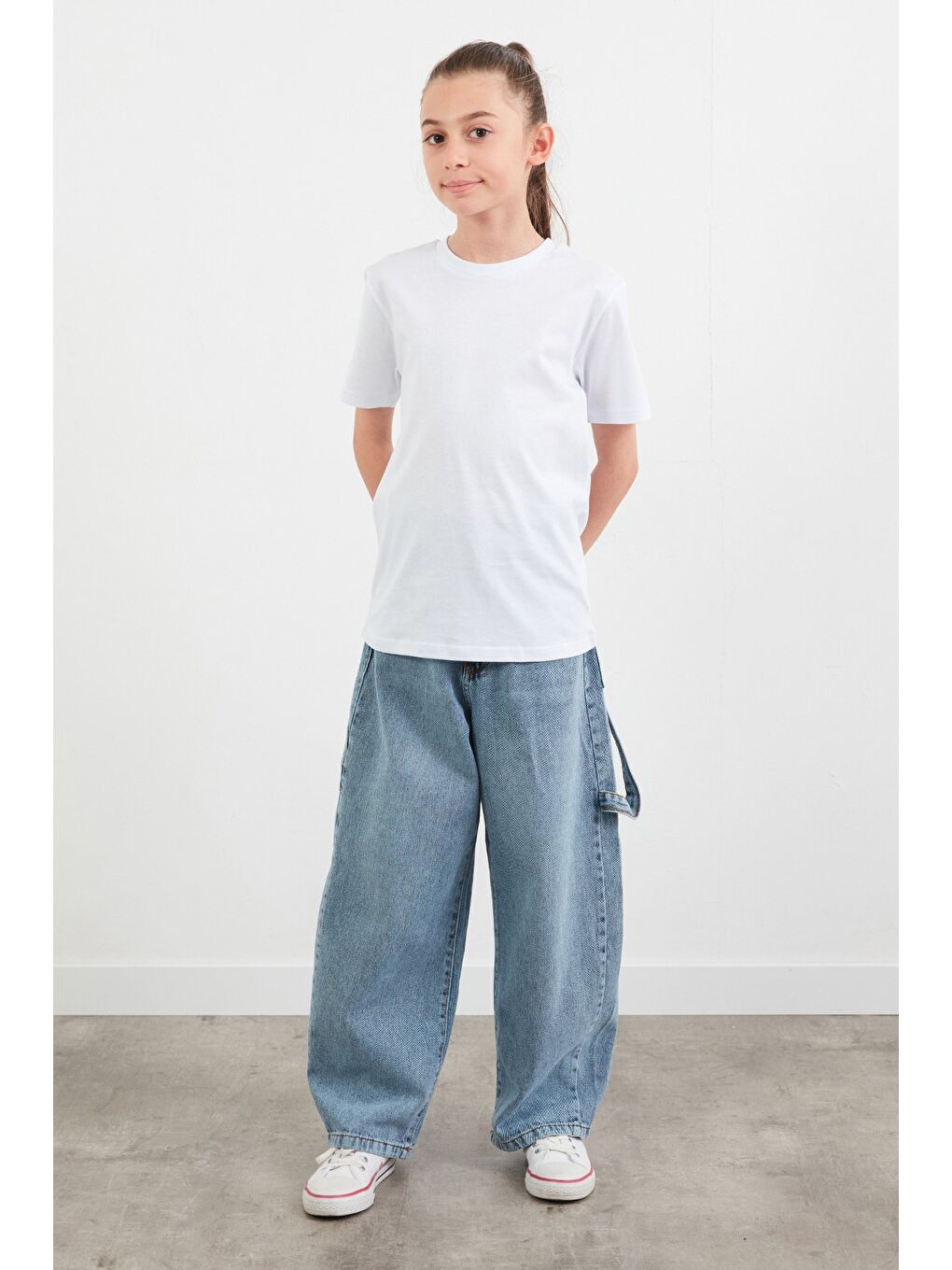 Beyaz %100 Pamuk Basic Unisex Çocuk Tşört-1