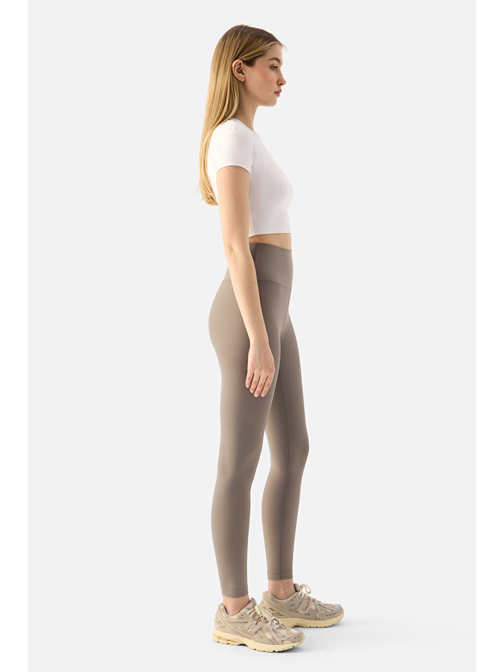 Bej Liora Yüksek Bel Yumuşak 7/8 Taş Rengi Spor Tayt-2