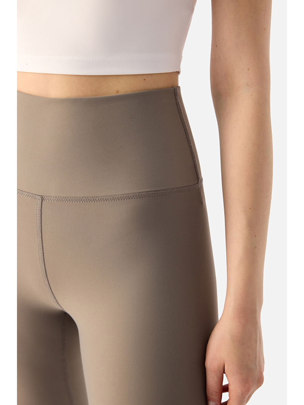 Bej Liora Yüksek Bel Yumuşak 7/8 Taş Rengi Spor Tayt-4