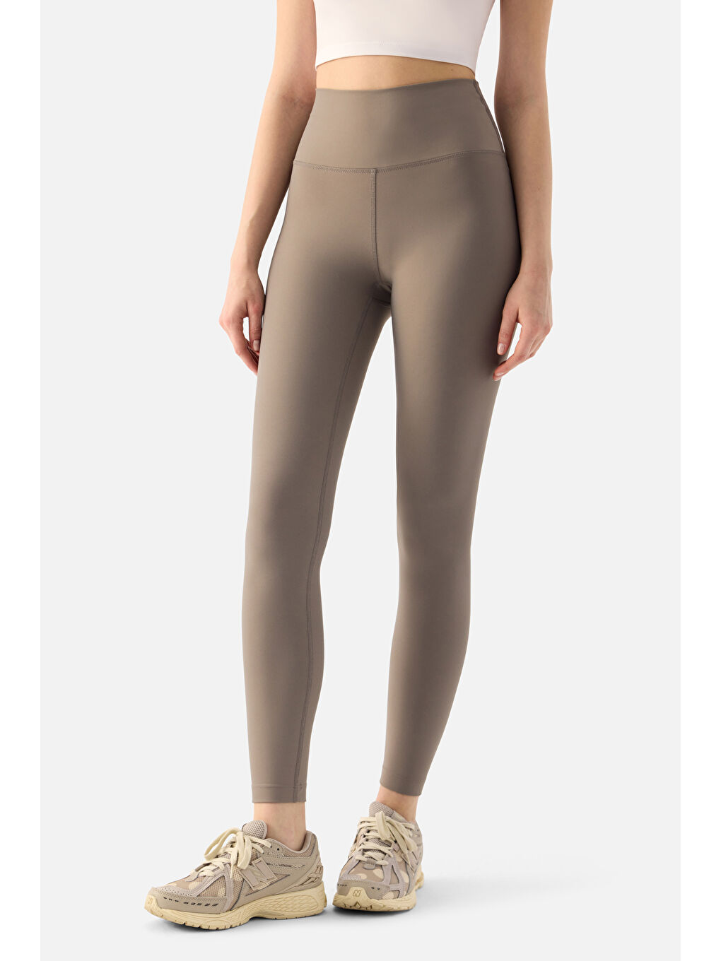 Bej Liora Yüksek Bel Yumuşak 7/8 Taş Rengi Spor Tayt-6