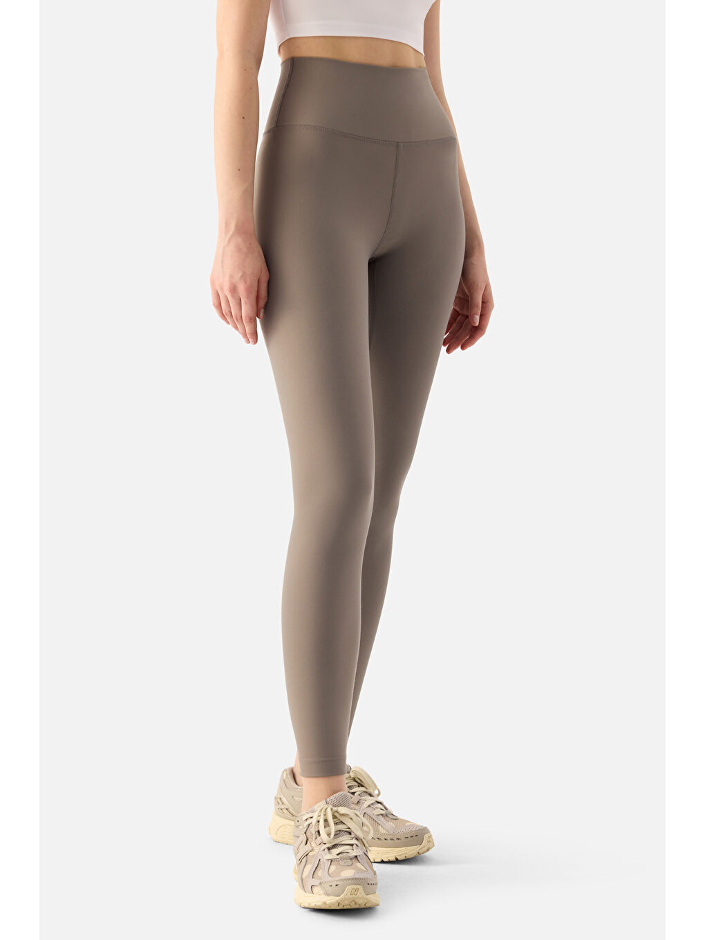 Bej Liora Yüksek Bel Yumuşak 7/8 Taş Rengi Spor Tayt-8