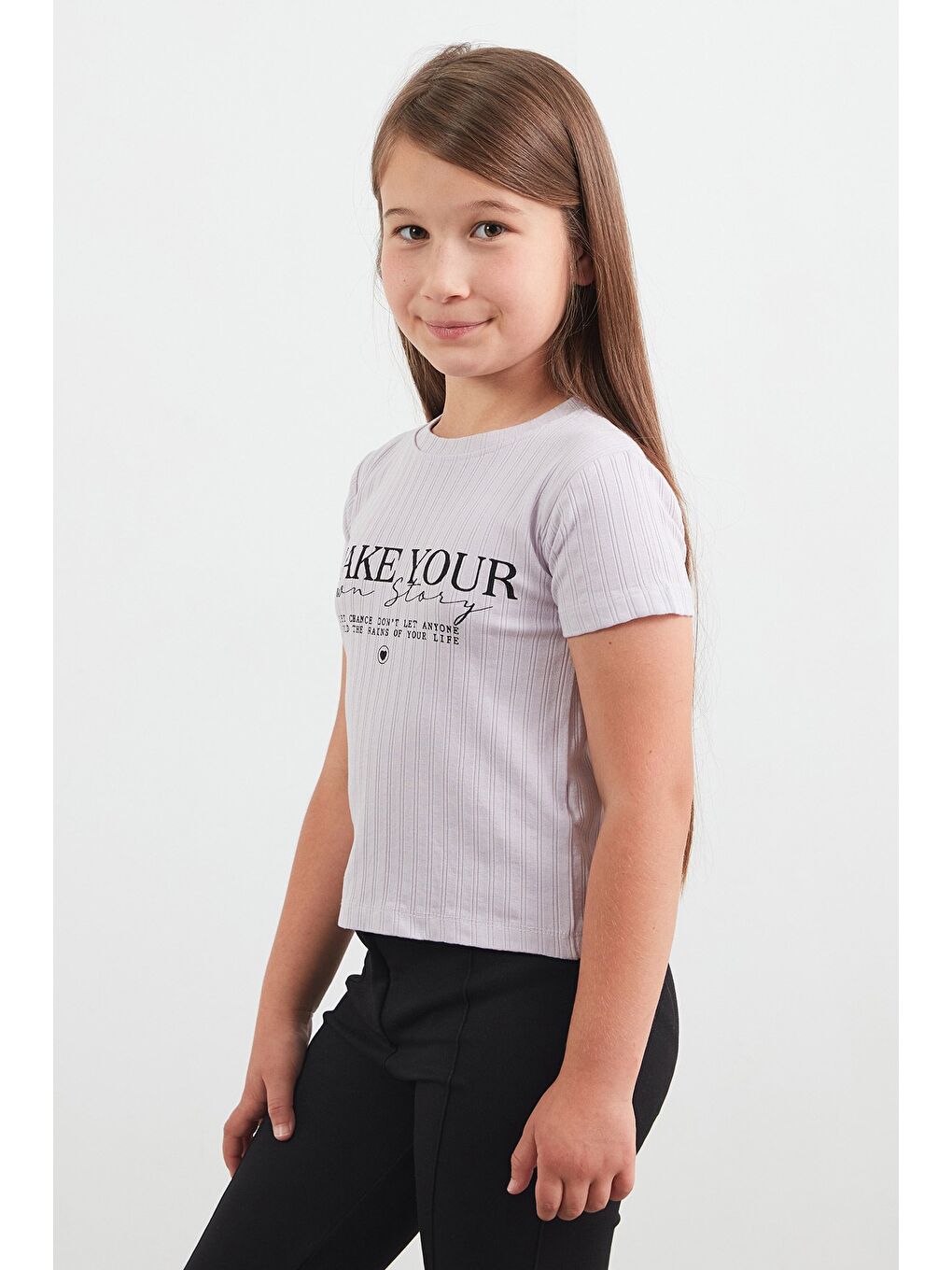 Lila Make Your Own Story Baskılı Kız Çocuk Penye Tişört-2